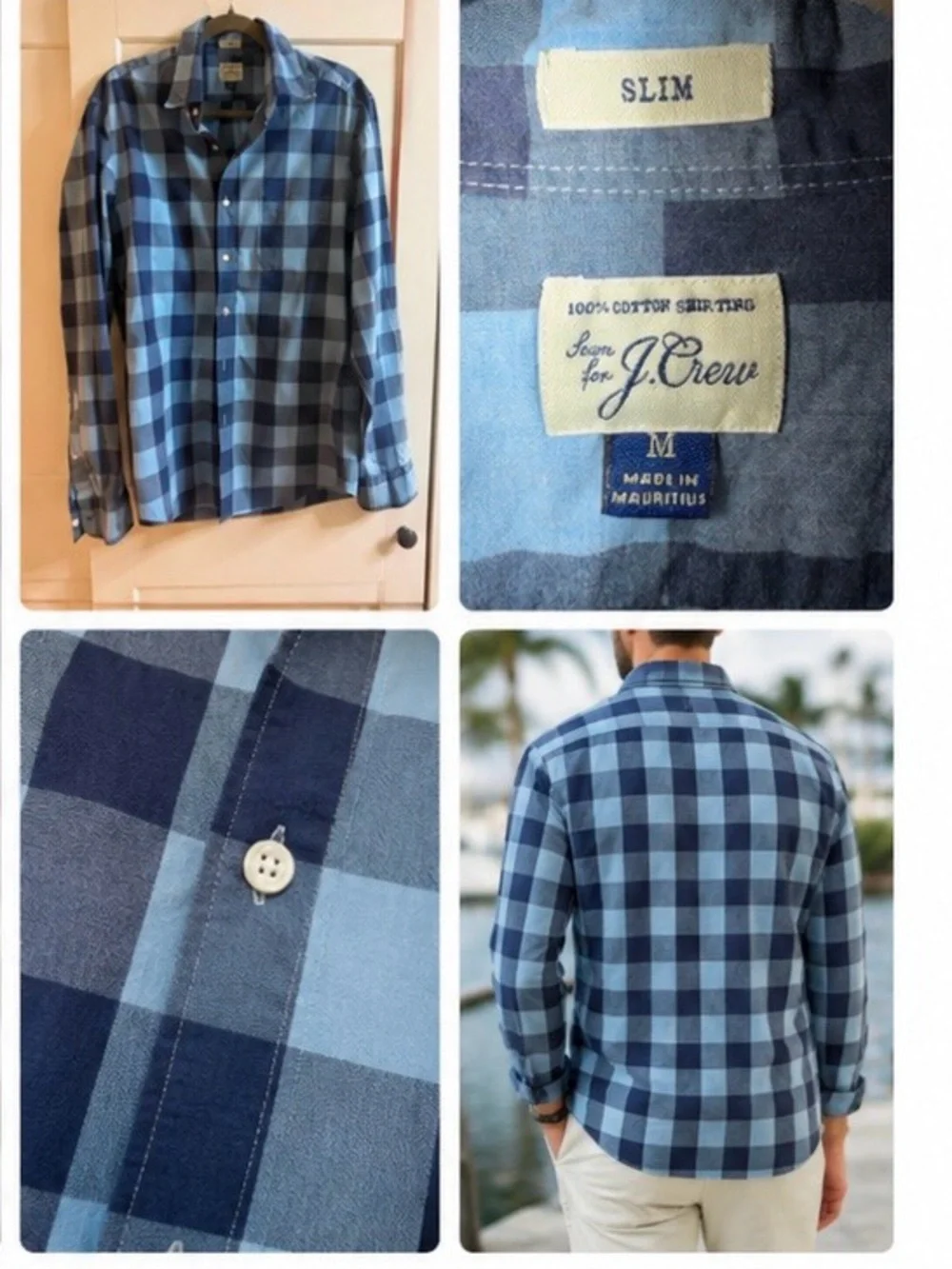 J.Crew Slim Fit Blue Check Shirt - Men's Medium